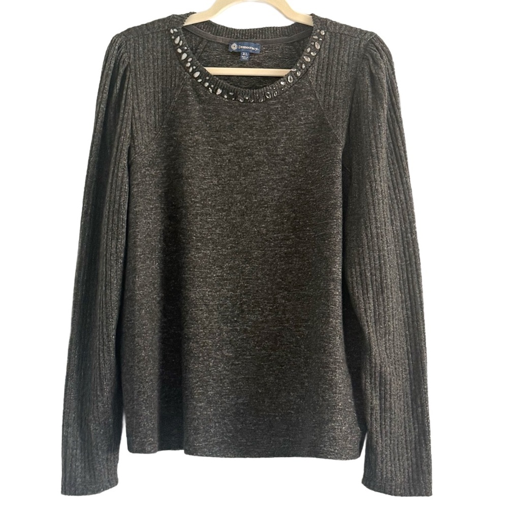 Democracy Long Sleeve Scoop Neck with Stone Detail Soft Knit Top